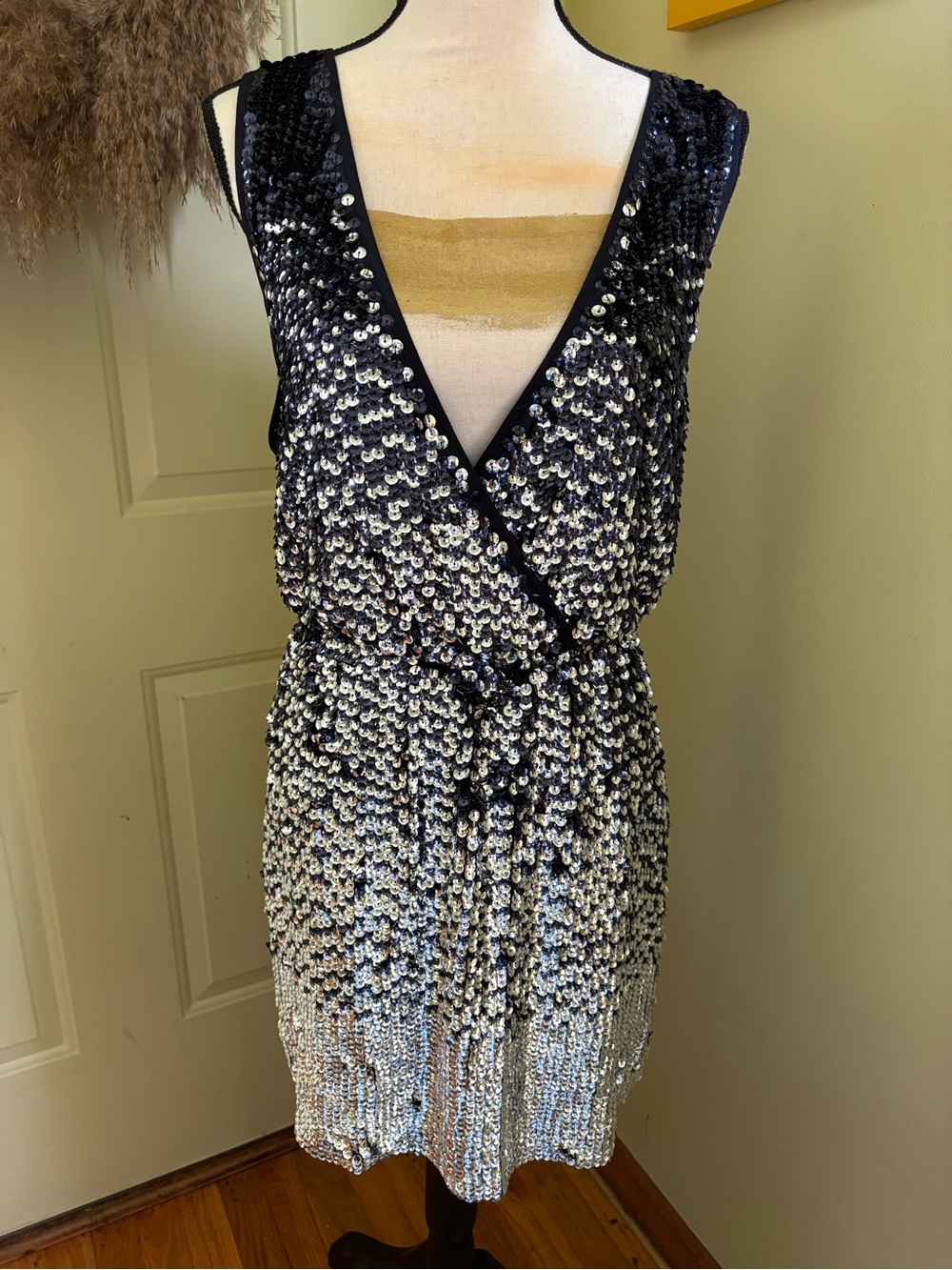 TORY BURCH Ombré Sequin V-Neck Mini Dress size S